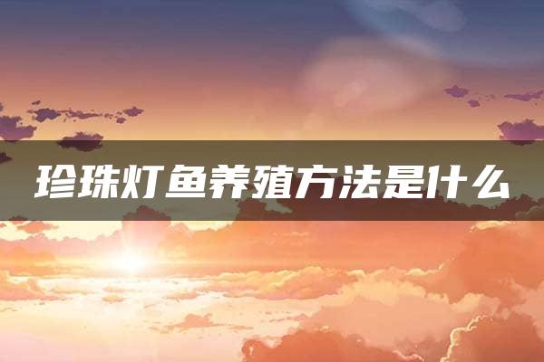 珍珠灯鱼养殖方法是什么