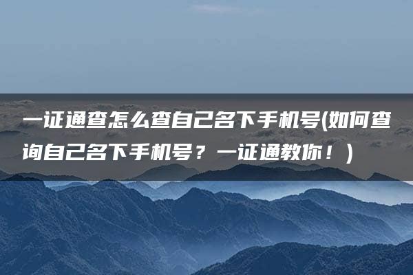 一证通查怎么查自己名下手机号(如何查询自己名下手机号？一证通教你！)