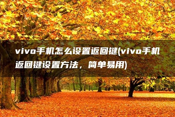 vivo手机怎么设置返回键(vivo手机返回键设置方法，简单易用)