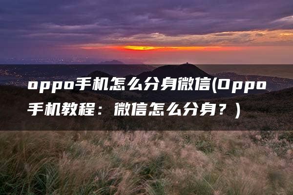 oppo手机怎么分身微信(Oppo手机教程：微信怎么分身？)