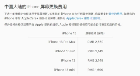 iphone13官方换屏多少钱