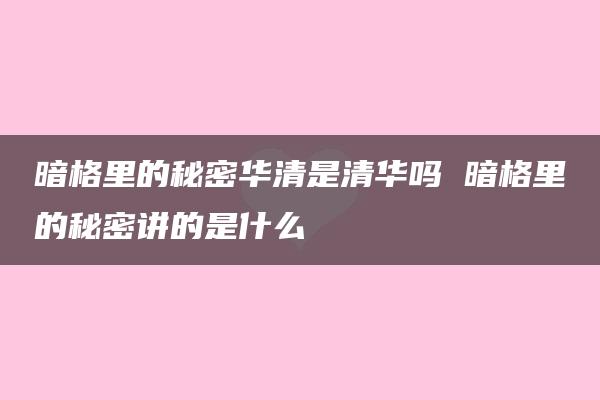 暗格里的秘密华清是清华吗 暗格里的秘密讲的是什么