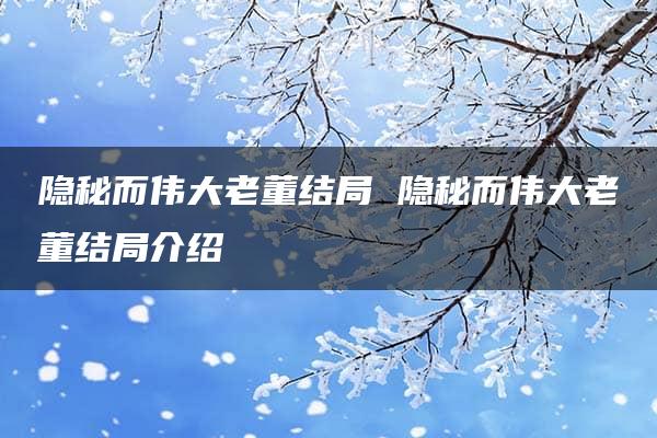 隐秘而伟大老董结局 隐秘而伟大老董结局介绍