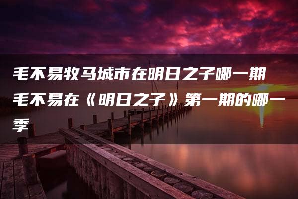 毛不易牧马城市在明日之子哪一期 毛不易在《明日之子》第一期的哪一季