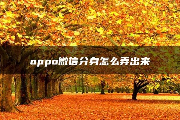 oppo微信分身怎么弄出来