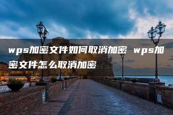 wps加密文件如何取消加密 wps加密文件怎么取消加密