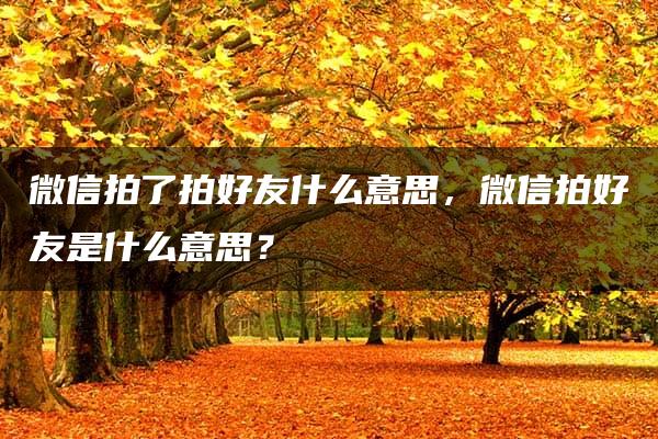 微信拍了拍好友什么意思，微信拍好友是什么意思？