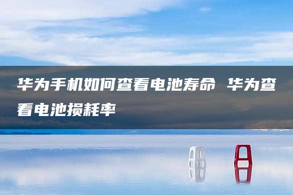 华为手机如何查看电池寿命 华为查看电池损耗率