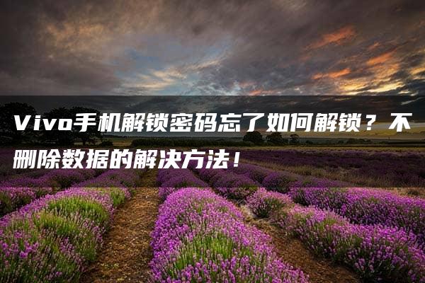 Vivo手机解锁密码忘了如何解锁？不删除数据的解决方法！