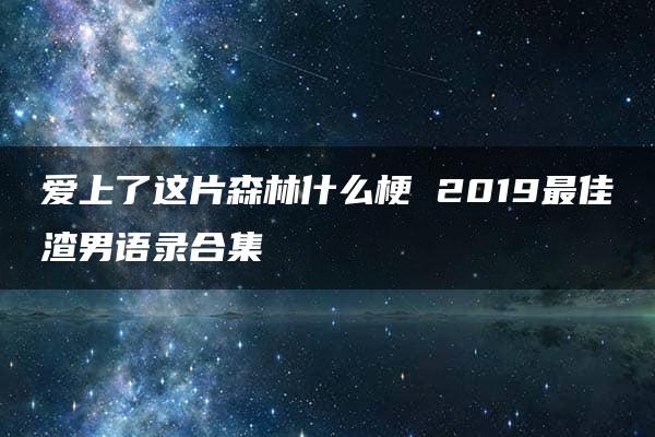 爱上了这片森林什么梗 2019最佳渣男语录合集