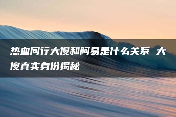 热血同行大傻和阿易是什么关系 大傻真实身份揭秘