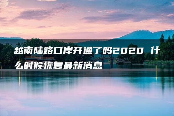 越南陆路口岸开通了吗2020 什么时候恢复最新消息