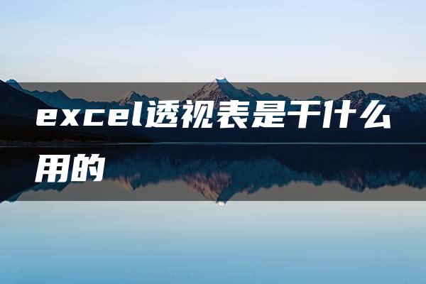 excel透视表是干什么用的