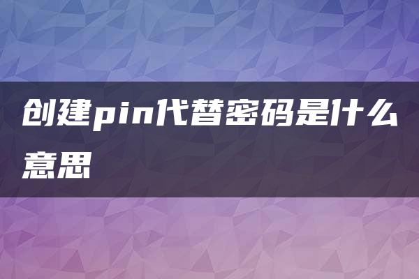 创建pin代替密码是什么意思