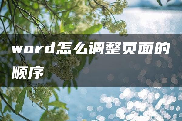 word怎么调整页面的顺序