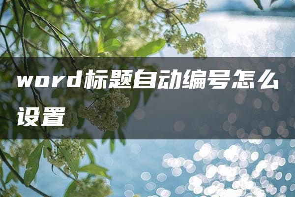 word标题自动编号怎么设置